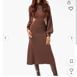 NEW We Wore What Elegant Brown Cut-Out Knit Dress